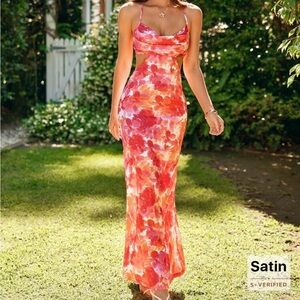Floral Satin Maxi Dress